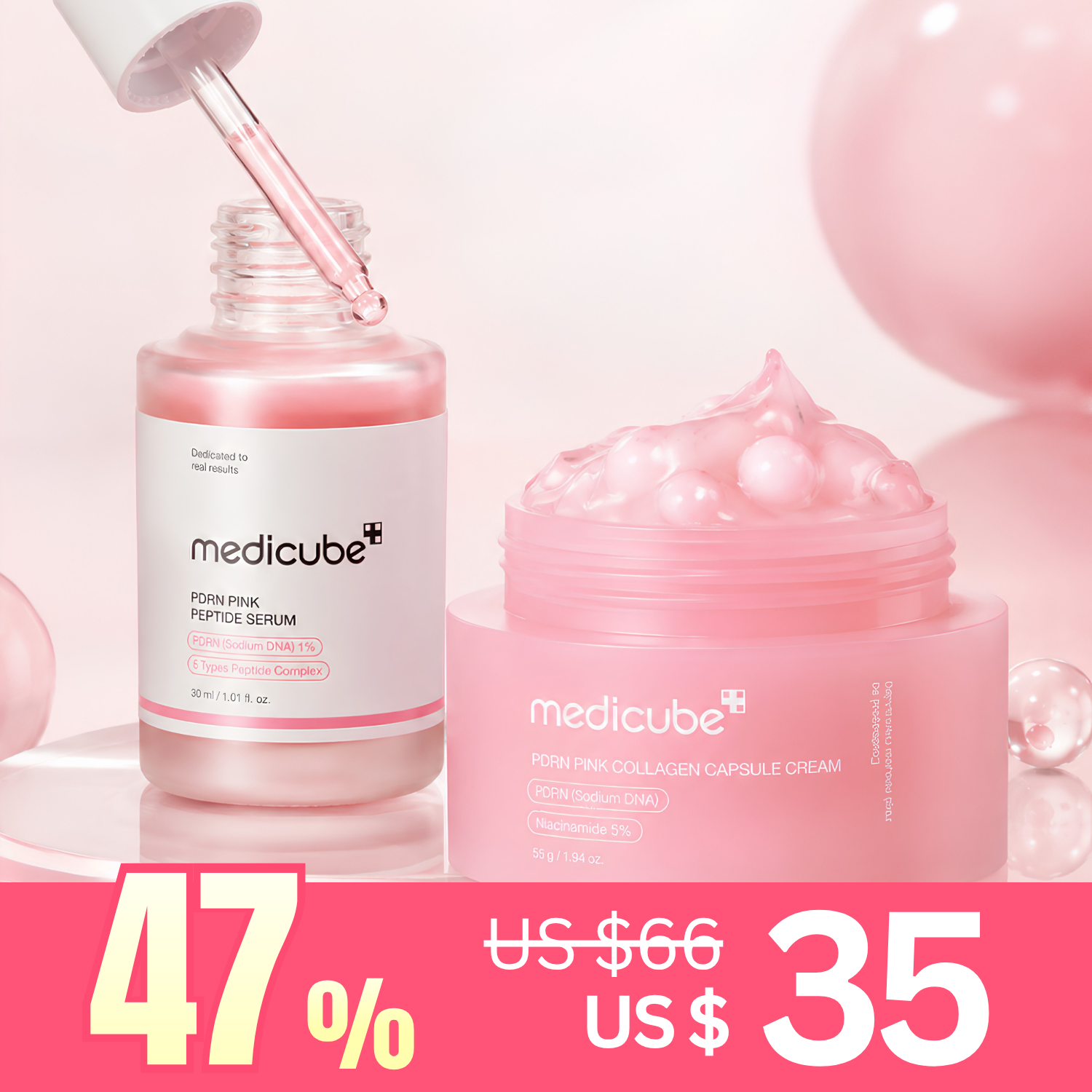 Medicube] PDRN Pink Skincare Duo Set (Pink Peptide Serum + Pink