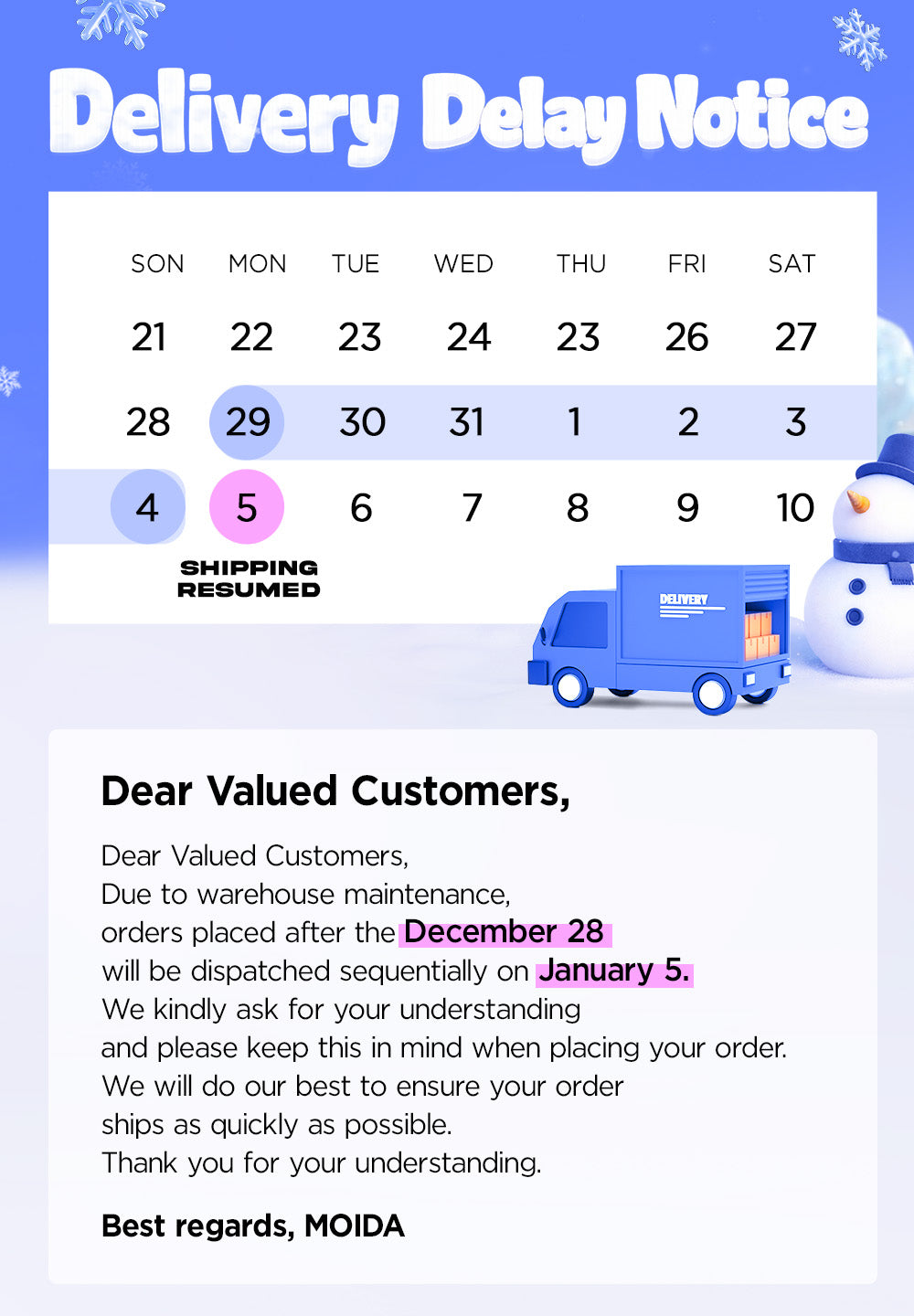 [NOTICE] Delivery Delay