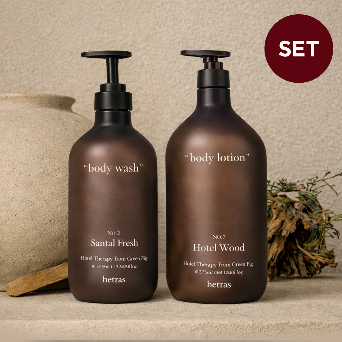 SET [hetras] Hotel Therapy Body Wash + Body Lotion (1013ml / London Musk)