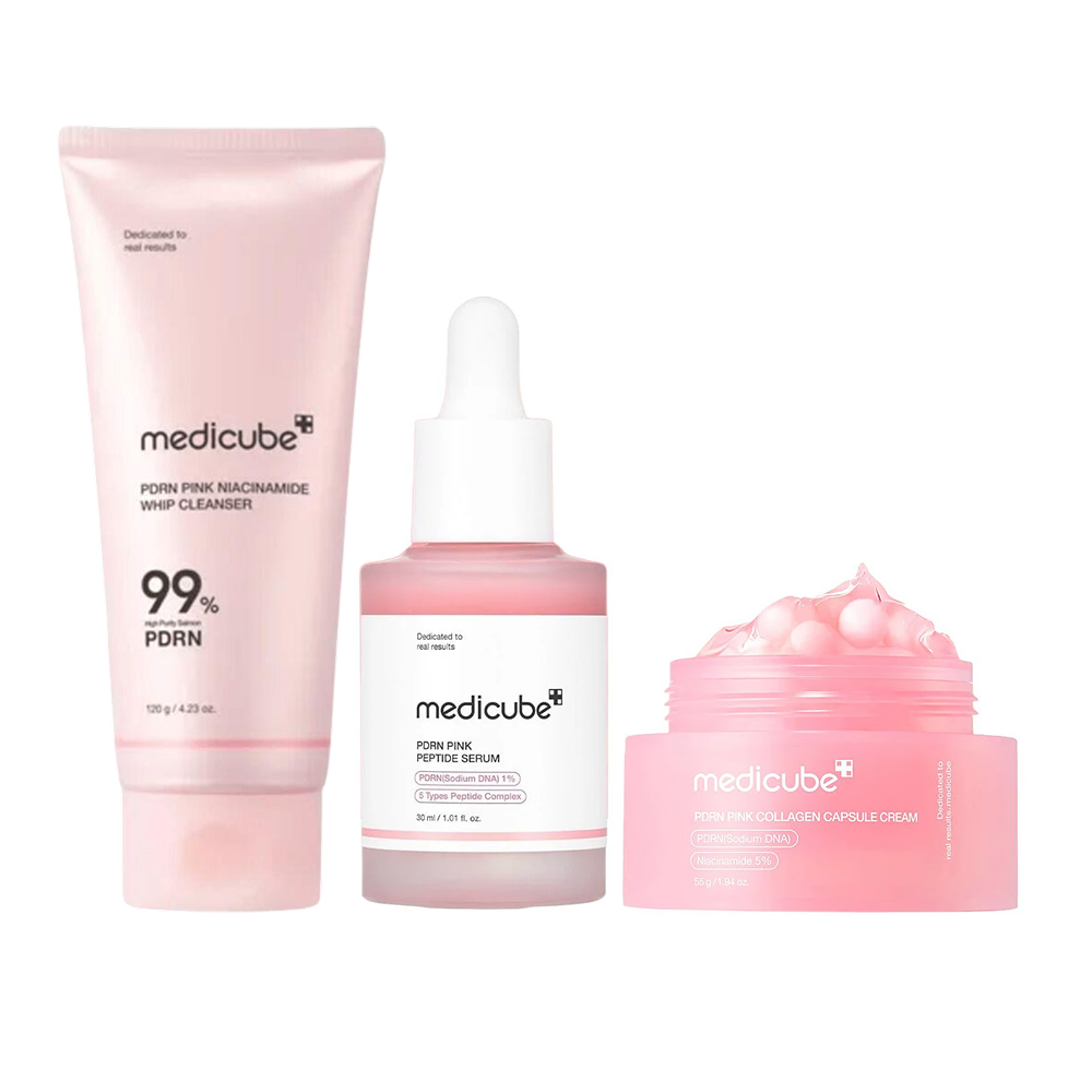MOIDA SET [MEDICUBE] PDRN Pink Anti-Aging Routine for Sagging Skin (Whip Cleanser + Serum + Cream) *Special Price*