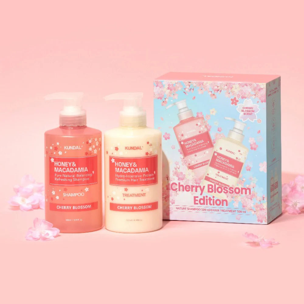 [KUNDAL] Cherry Blossom Edition (Honey & Macadamia Shampoo 500ml + Treatment 500ml)