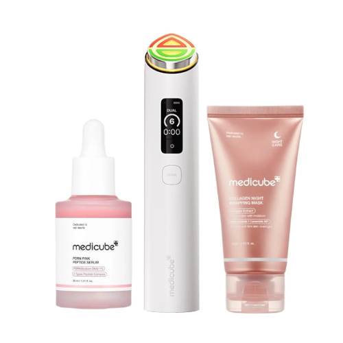 MOIDA SET [Medicube] Special Pink Care Set for Elasticity & Glass Skin Glow (AGE-R Booster Pro X2 White + PDRN Serum + Night Wrapping Mask) *Special Price*