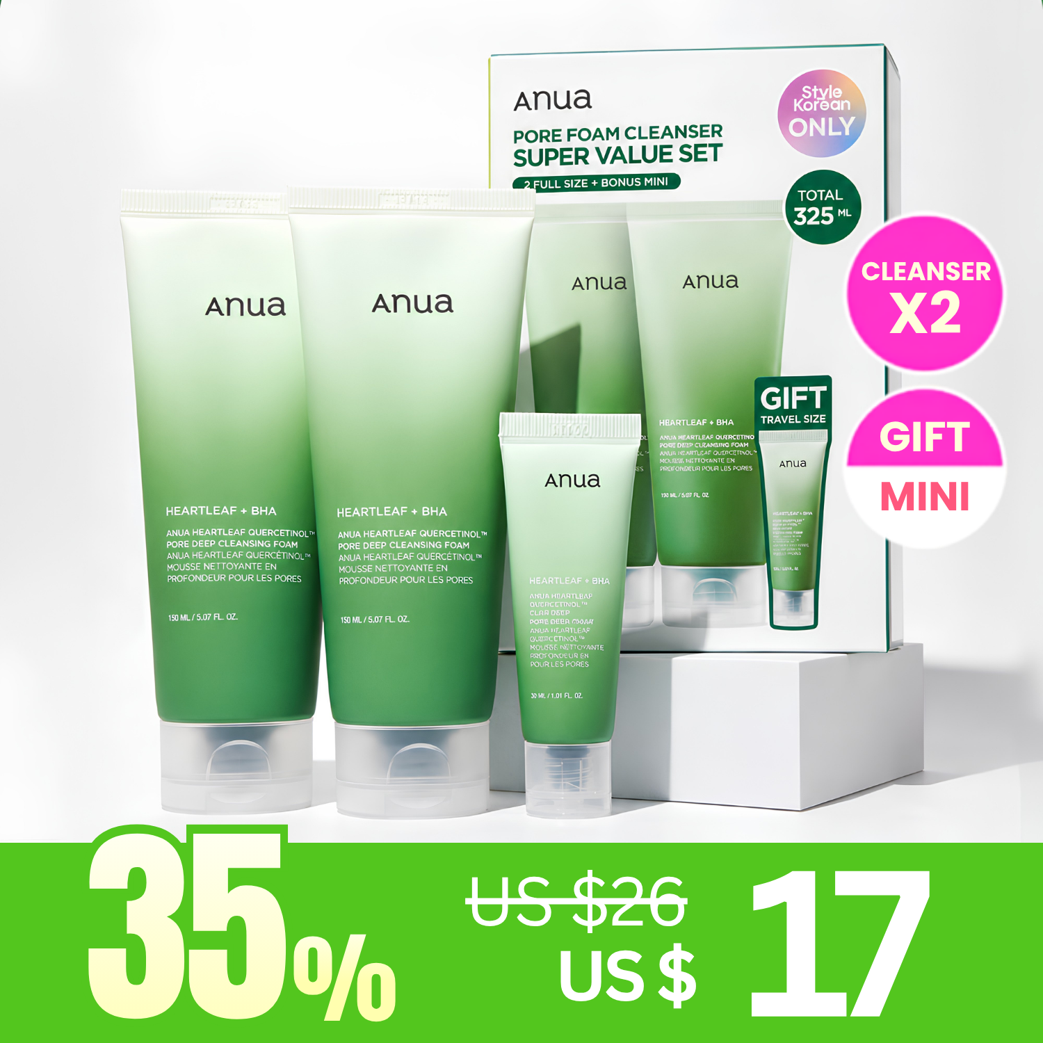 *Special Price* Exclusive Set [Anua] Heartleaf Pore Cleansing Foam Double Set (Free Gift : Mini Cleansing Foam)