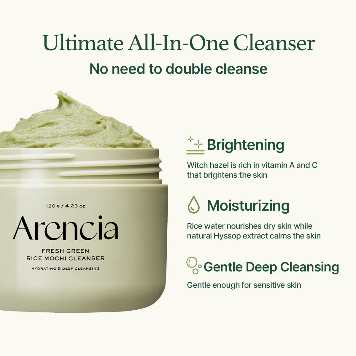 [Arencia] Fresh Green Rice Mochi Cleanser 120g