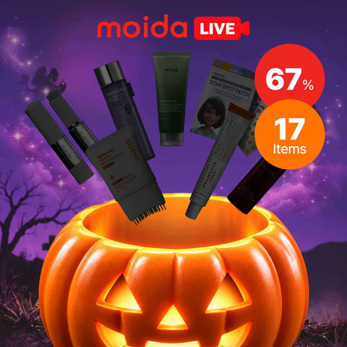 LIVE-EXCLUSIVE [MOIDA] Halloween Skincare X Makeup Set (17 Items Included)