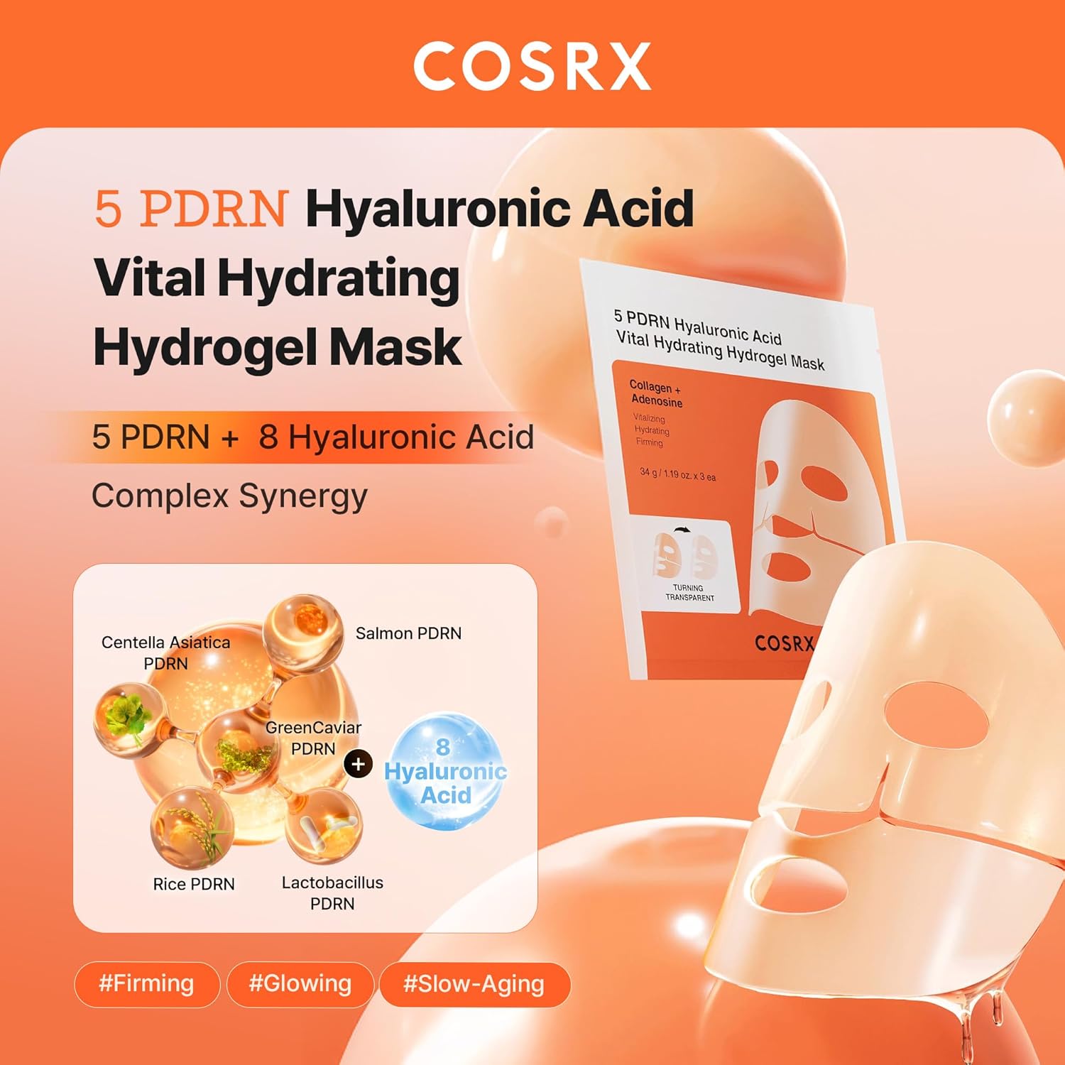 [COSRX] 5 PDRN Hyaluronic Acid Vital Hydrating Hydrogel Mask (3ea)