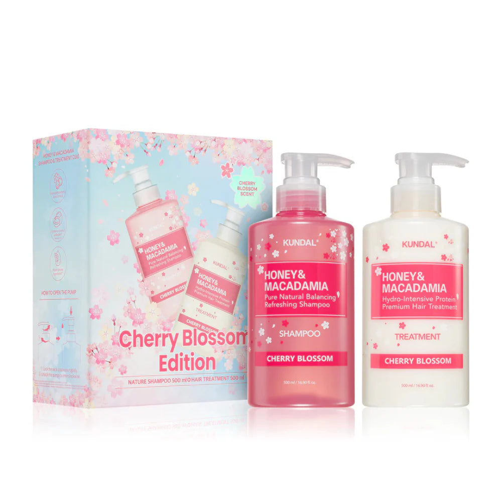 [KUNDAL] Cherry Blossom Edition (Honey & Macadamia Shampoo 500ml + Treatment 500ml)