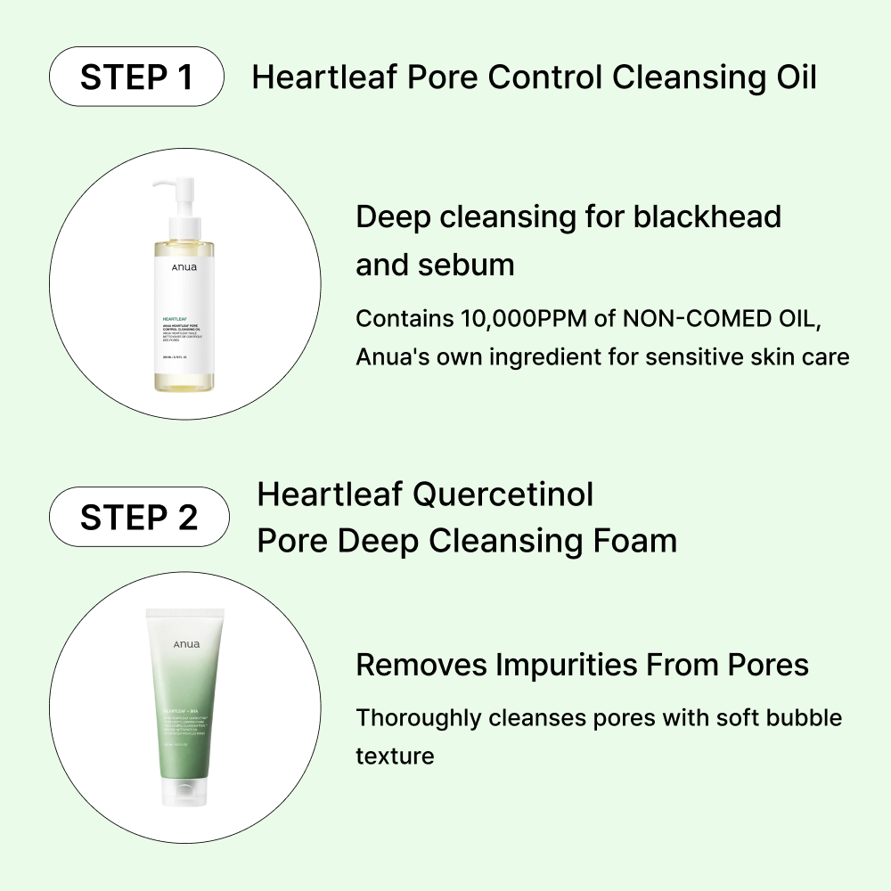MOIDA SET [Anua] Heartleaf Pore & Blackhead Care Routine for Pore-Prone & Sensitive Skin (Cleansing Oil + Foam) *Special Price*