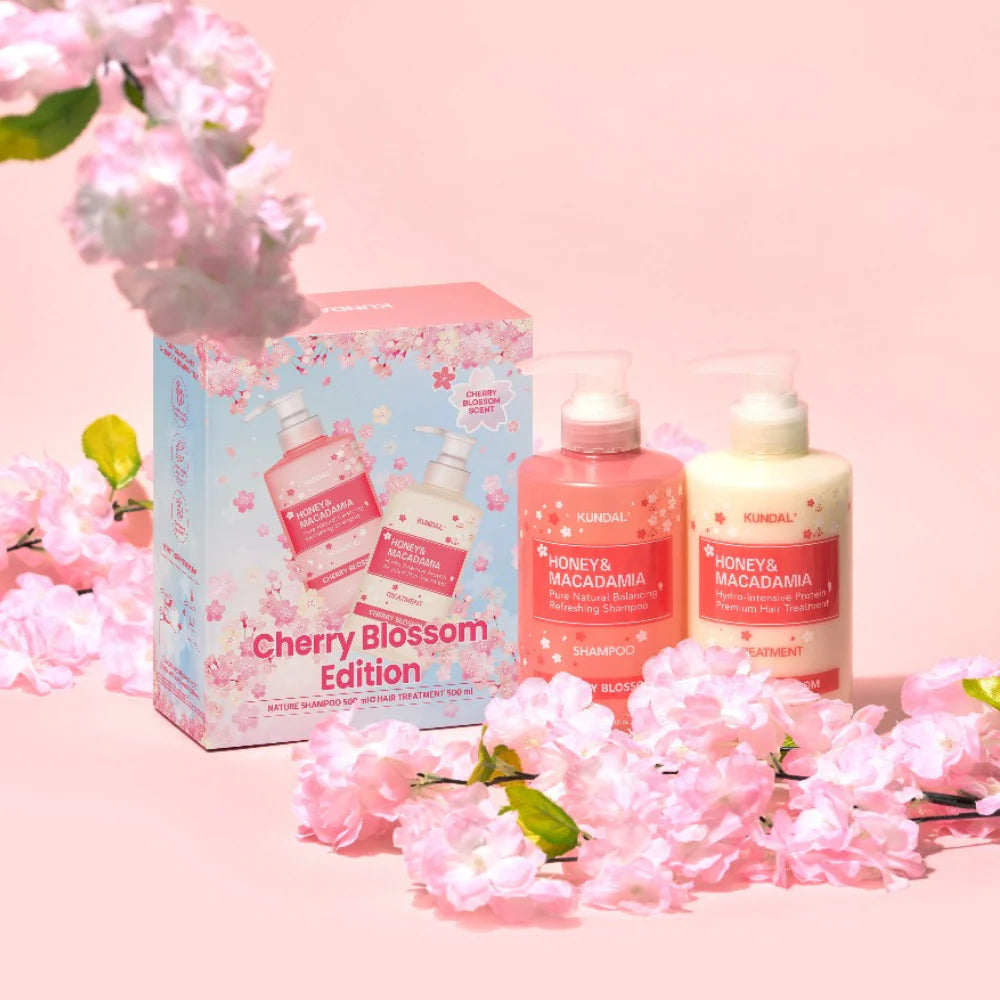 [KUNDAL] Cherry Blossom Edition (Honey & Macadamia Shampoo 500ml + Treatment 500ml)