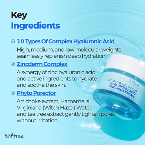 [Isntree] Ultra-Low Molecular Hyaluronic Acid Zinc Aqua Cream 80ml