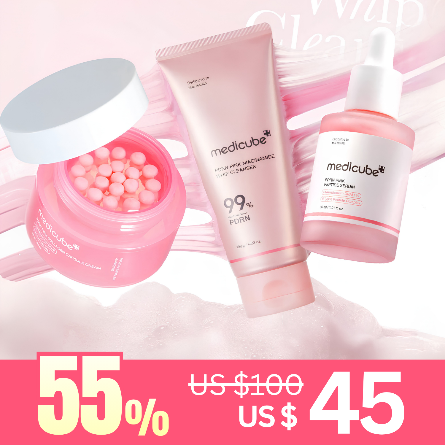 *Special Price* MOIDA SET [MEDICUBE] PDRN Pink Routine Set (Cleansing Foam + Serum + Cream)