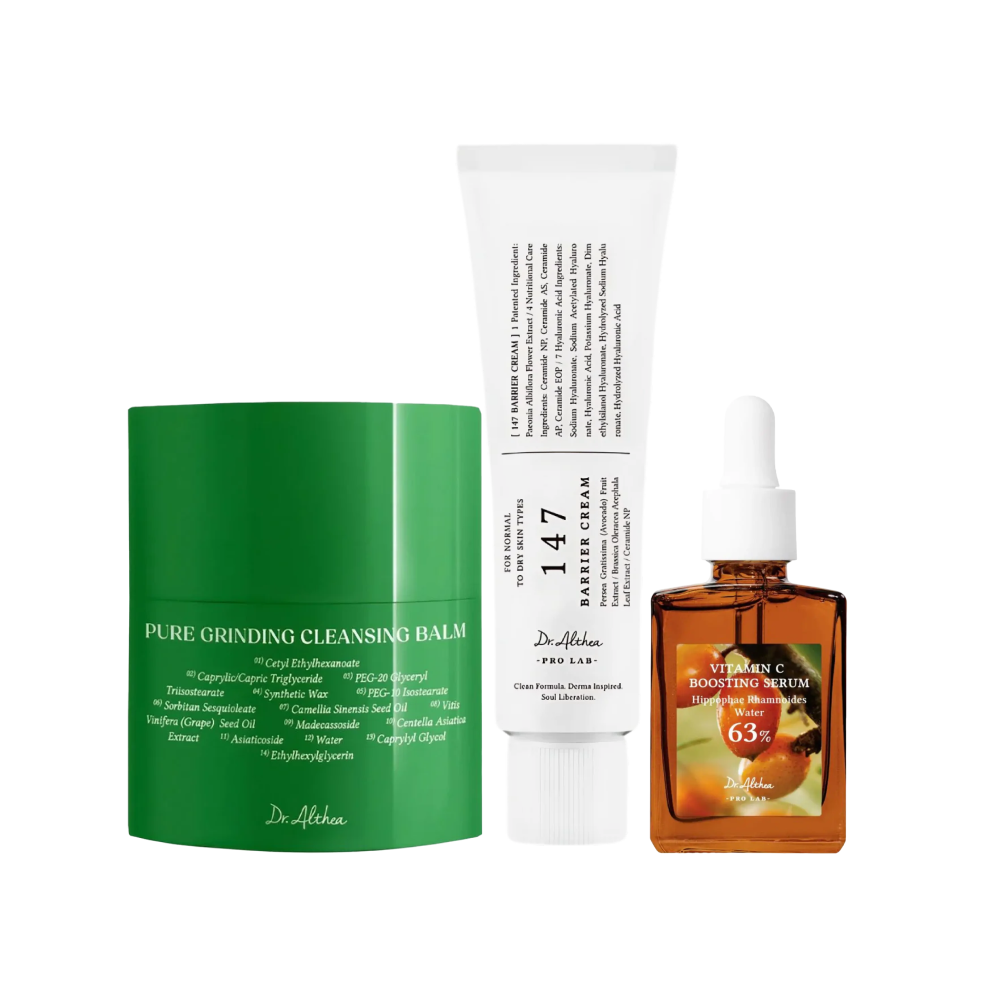 MOIDA SET [Dr. Althea] Brightening & Relief Routine Set for Dry Skin (147 Cream + Vitamin C Serum + Cleansing Balm) *Special Price*