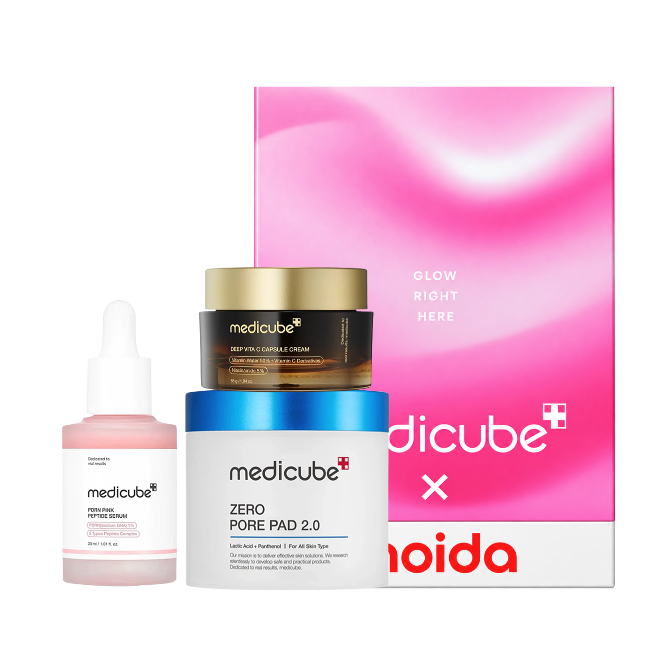 MOIDA BOX [MEDICUBE] Beginner Routine Box for Glow & Poreless Skin (Zero Pore Pad + PDRN Serum + Vita C Cream) *Special Price*