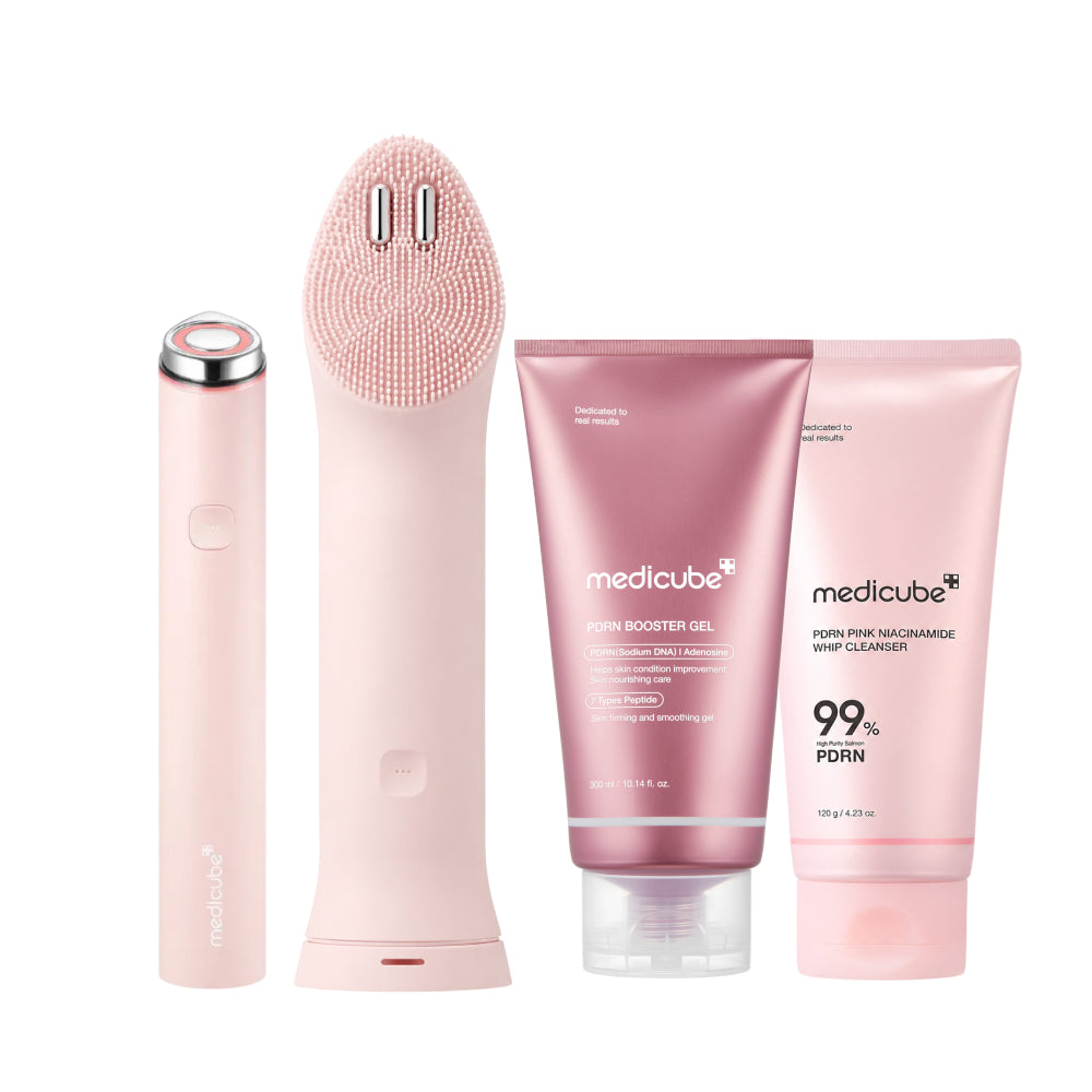 MOIDA SET [MEDICUBE] AGE-R Glass Skin Care Routine for Dull & Dehydrated Skin #Pink (AGE-R Booster Pro Mini Plus + AGE-R Booster Cleanser + Cleansing Foam + Gel Cream) *Special Price*