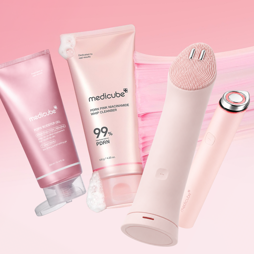 MOIDA SET [MEDICUBE] AGE-R Glass Skin Care Routine for Dull & Dehydrated Skin #Pink (AGE-R Booster Pro Mini Plus + AGE-R Booster Cleanser + Cleansing Foam + Gel Cream) *Special Price*