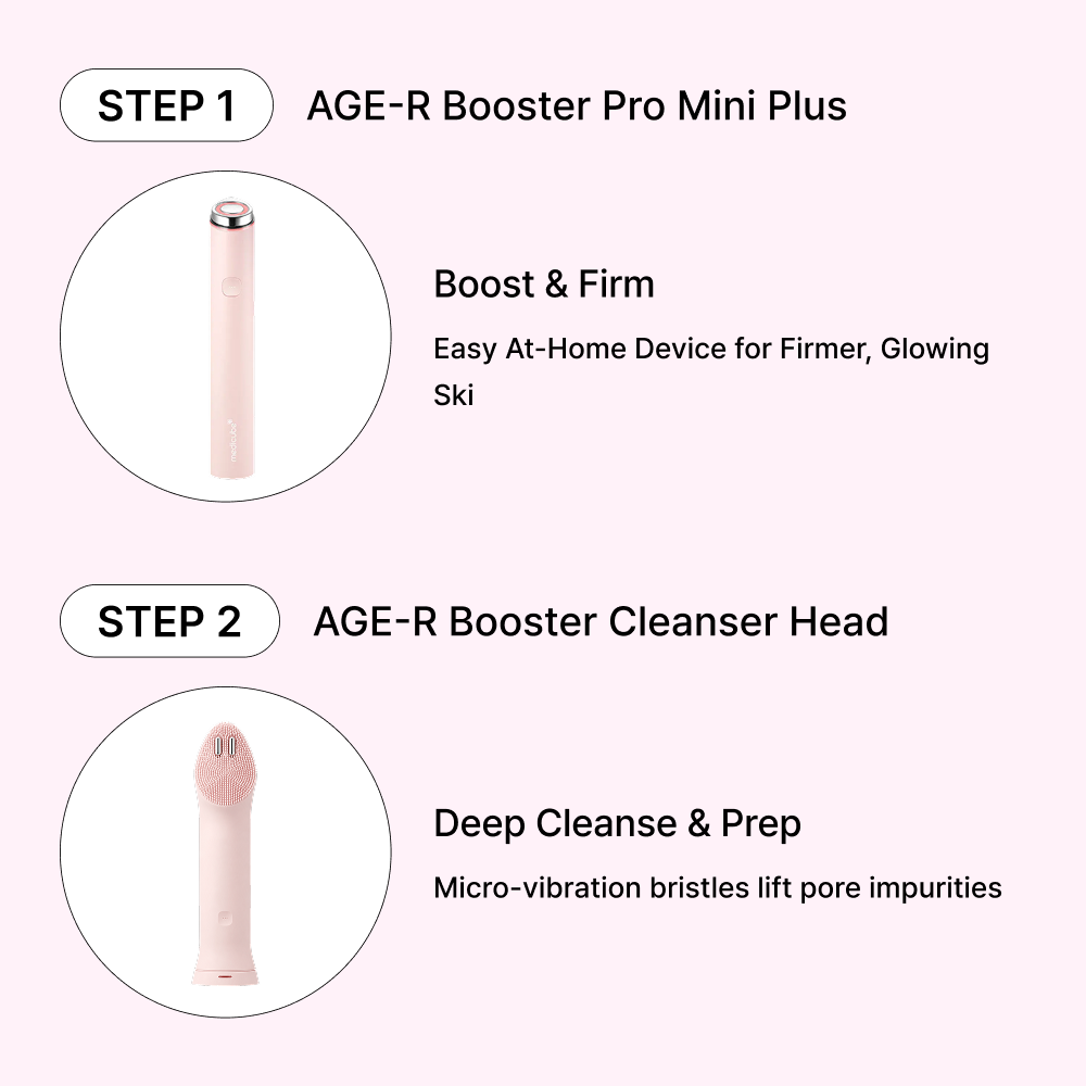 MOIDA SET [MEDICUBE] AGE-R Glass Skin Care Routine for Dull & Dehydrated Skin #Pink (AGE-R Booster Pro Mini Plus + AGE-R Booster Cleanser + Cleansing Foam + Gel Cream) *Special Price*