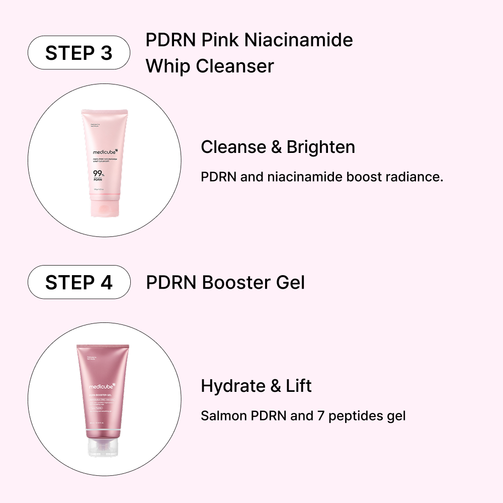 MOIDA SET [MEDICUBE] AGE-R Glass Skin Care Routine for Dull & Dehydrated Skin #Pink (AGE-R Booster Pro Mini Plus + AGE-R Booster Cleanser + Cleansing Foam + Gel Cream) *Special Price*
