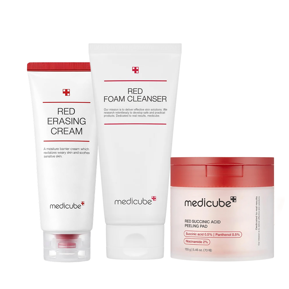 MOIDA SET [MEDICUBE] Red Acne Care Routine for Blemish-Prone & Sensitive Skin (Cleansing Foam + Peeling Pad + Cream) *Special Price*