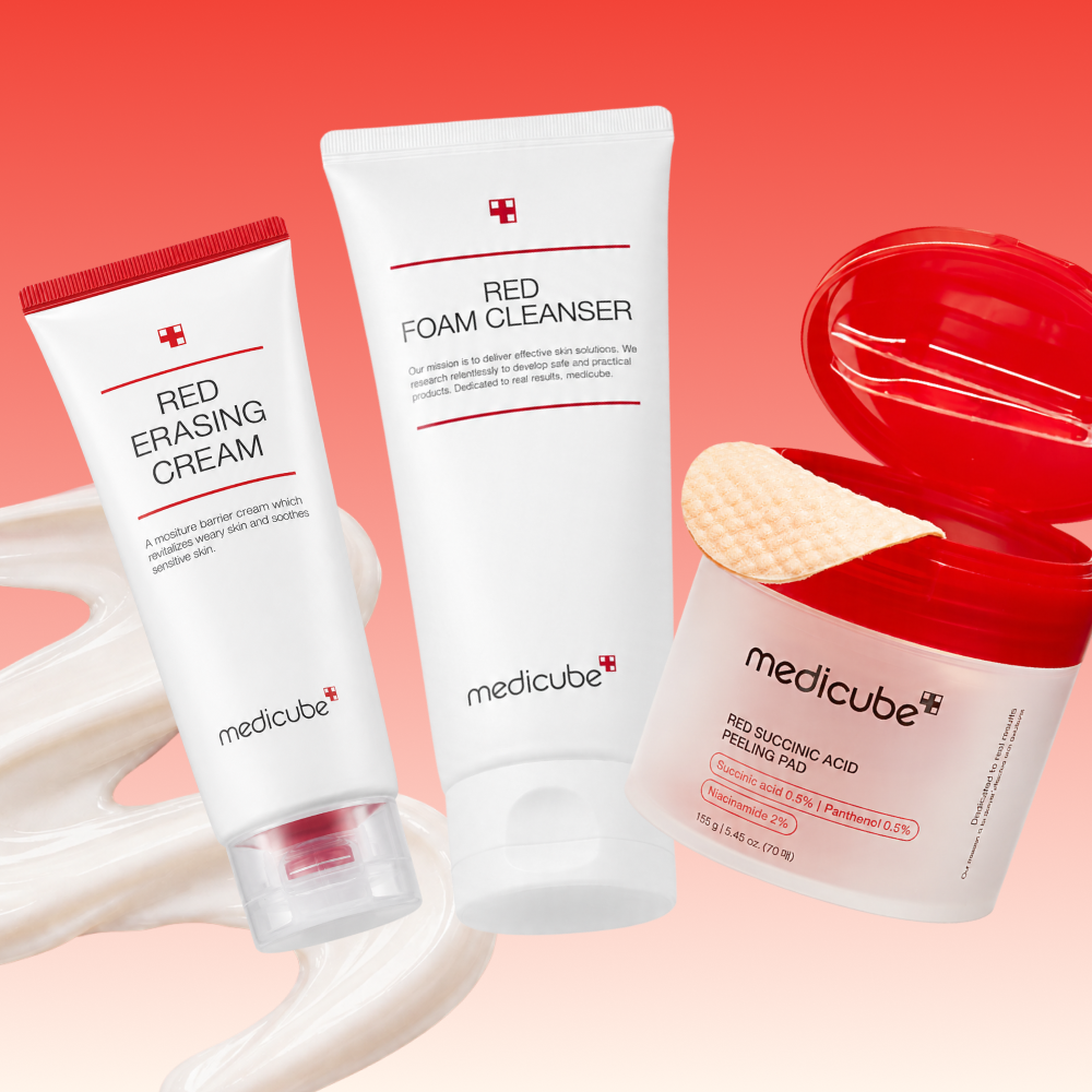 MOIDA SET [MEDICUBE] Red Acne Care Routine for Blemish-Prone & Sensitive Skin (Cleansing Foam + Peeling Pad + Cream) *Special Price*