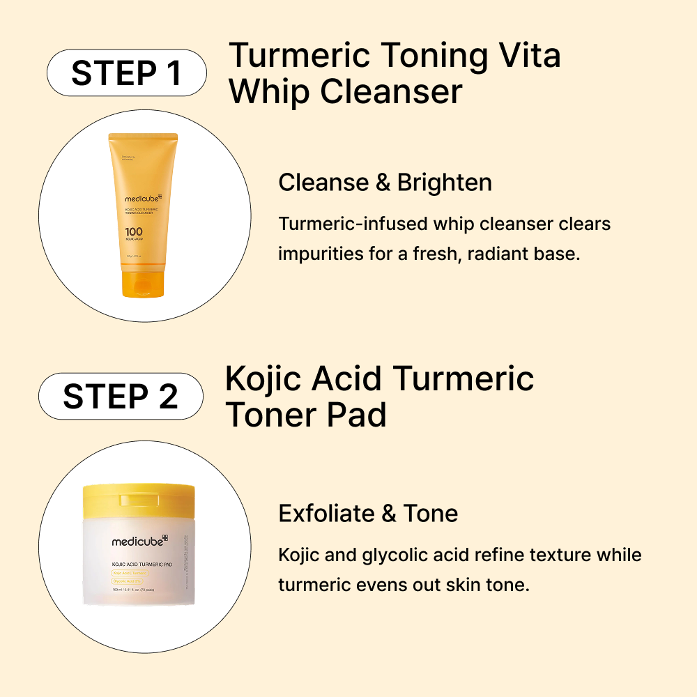 MOIDA SET [MEDICUBE] Kojic Acid + Turmeric Dark Spot Care Routine for Uneven & Dull Skin (Pad + Serum + Cream) *Special Price*