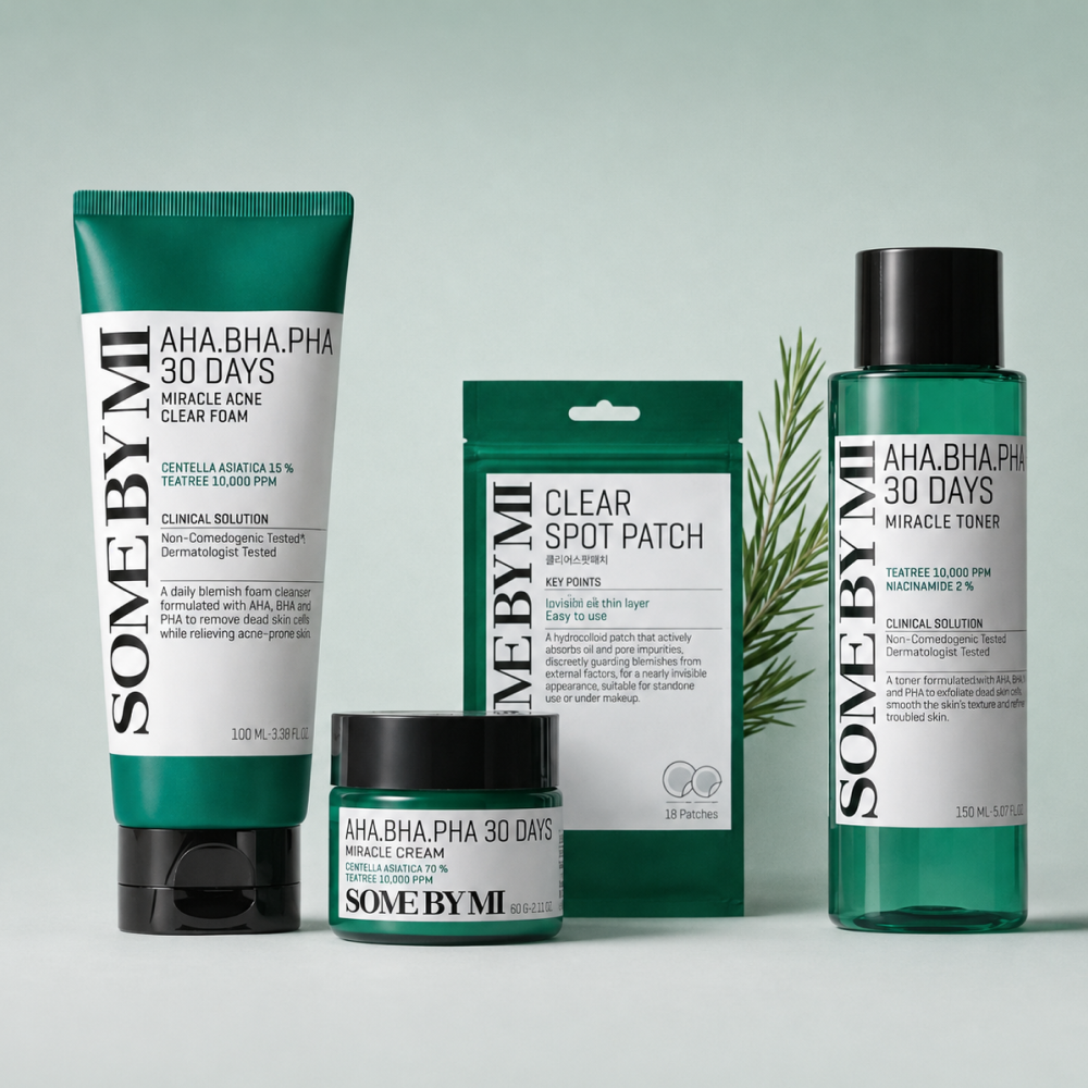 MOIDA SET [SOMEBYMI] AHA BHA PHA Acne Care Routine for Blemish-Prone & Congested Skin (Cleanser + Toner + Cream + Patches) *Special Price*