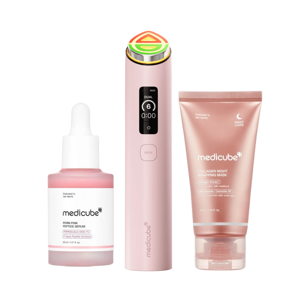 MOIDA SET [Medicube] Special Pink Care Set for Elasticity & Glass Skin Glow (AGE-R Booster Pro X2 + PDRN Serum + Night Wrapping Mask)